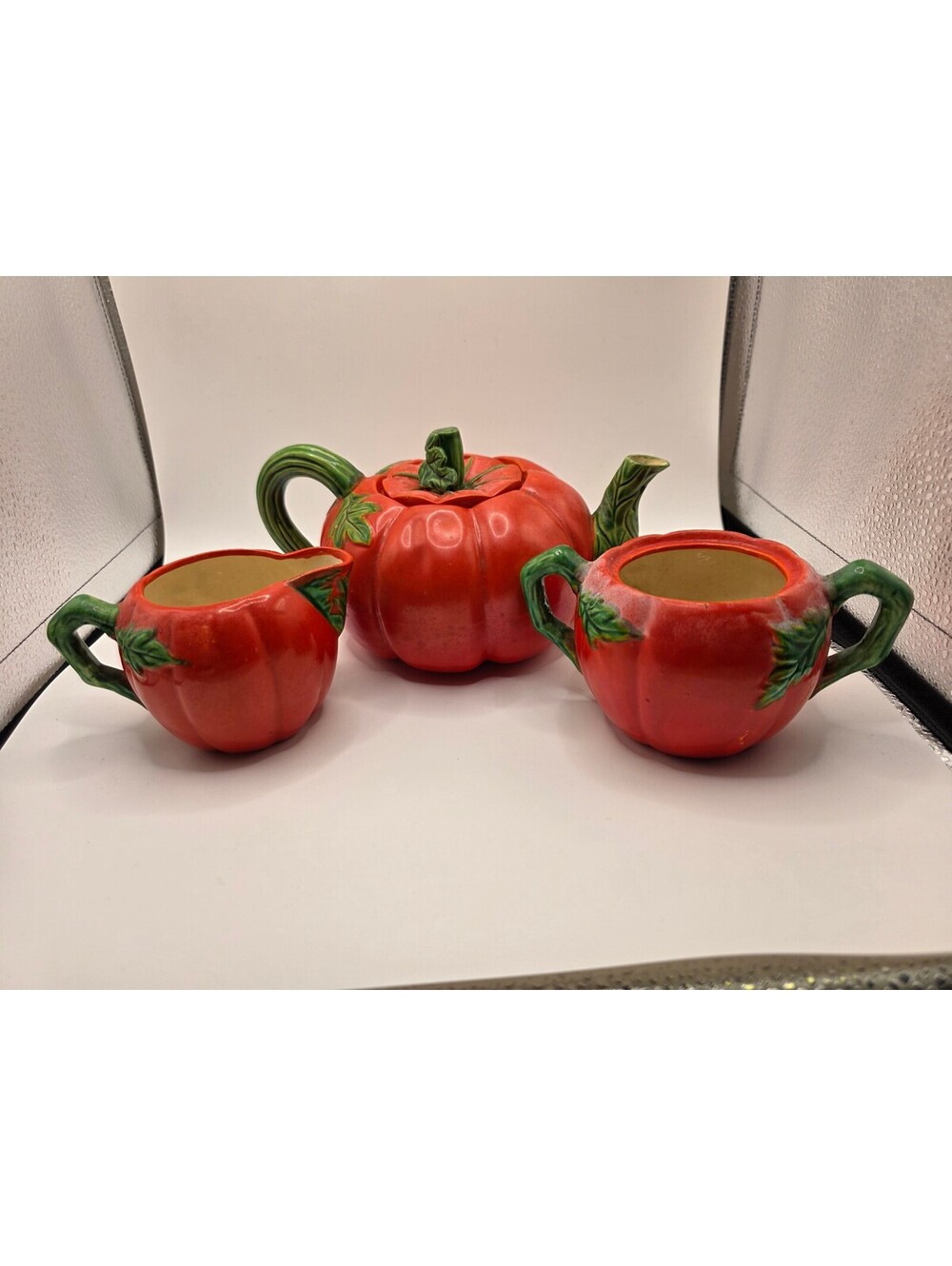 Vintage Made in Japan Pumpkin Teapot Creamer Sugar Bowl 3-Piece Set